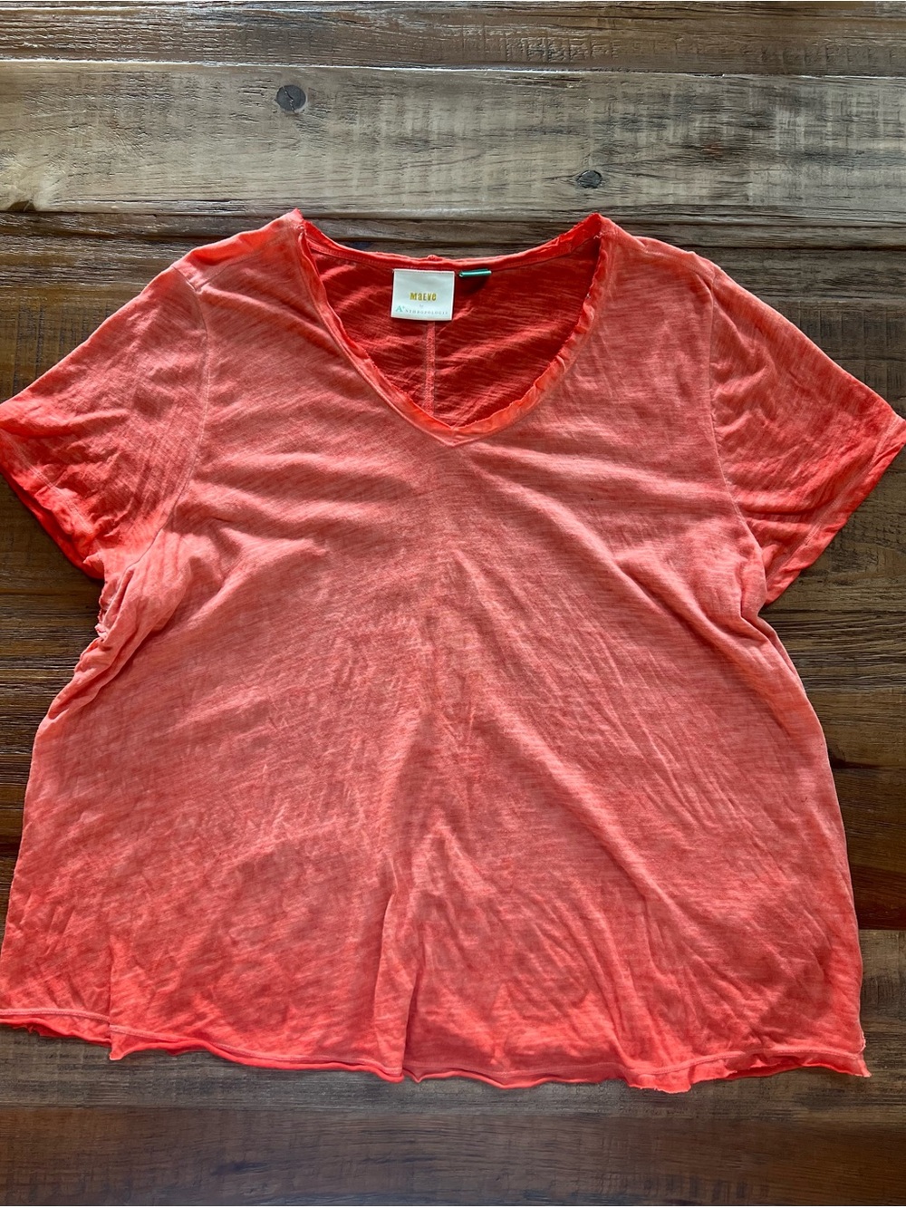 Maeve by Anthropologie Orange Dip-Dyed Slub Knit V-Neck Tee | Women’s 1X